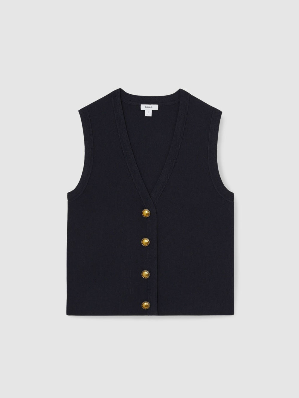 Women Knitted Button Through Vest in Navy