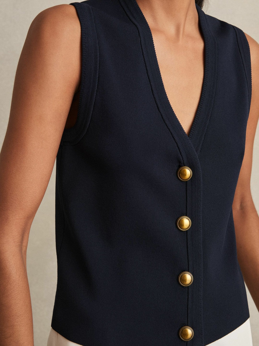 Women Knitted Button Through Vest in Navy