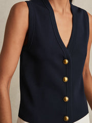 Women Knitted Button Through Vest in Navy