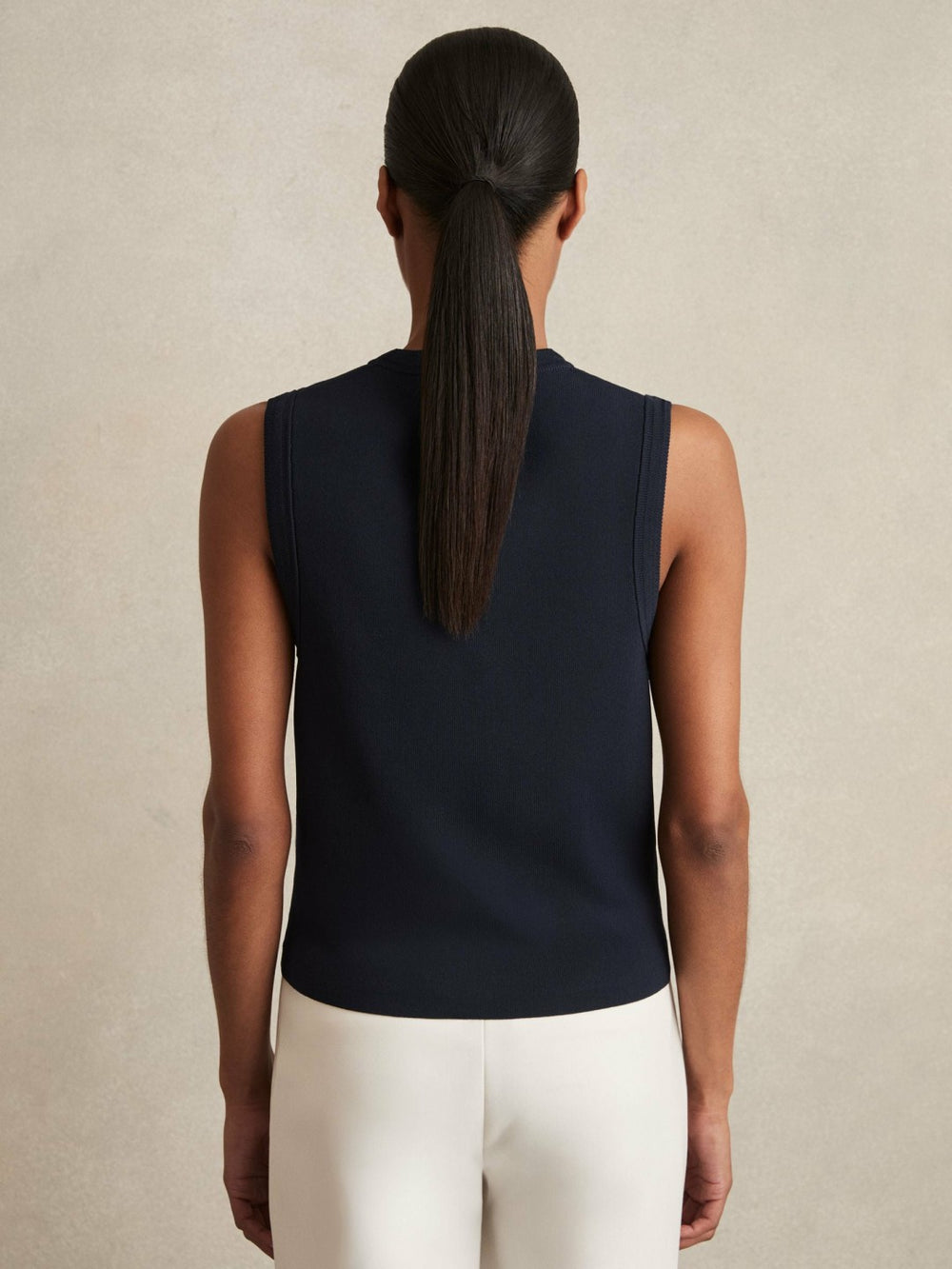Women Knitted Button Through Vest in Navy