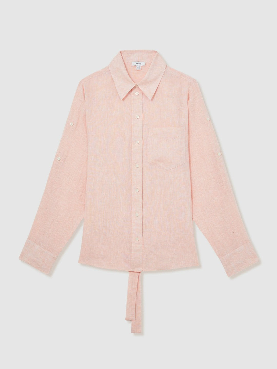 Women Linen Tie-Back Shirt in Pale Pink