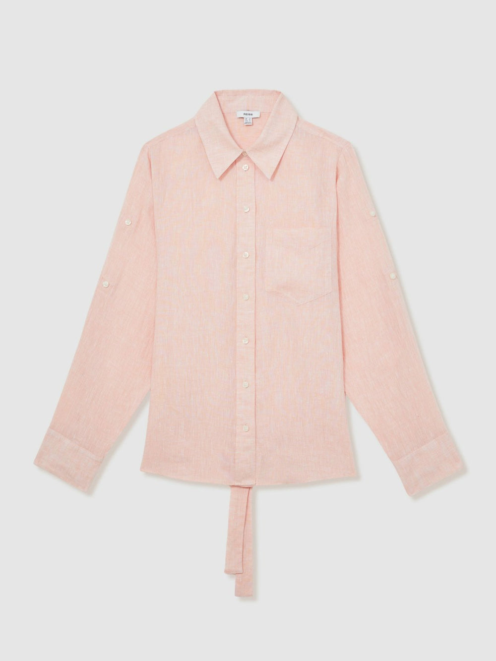 Women Linen Tie-Back Shirt in Pale Pink