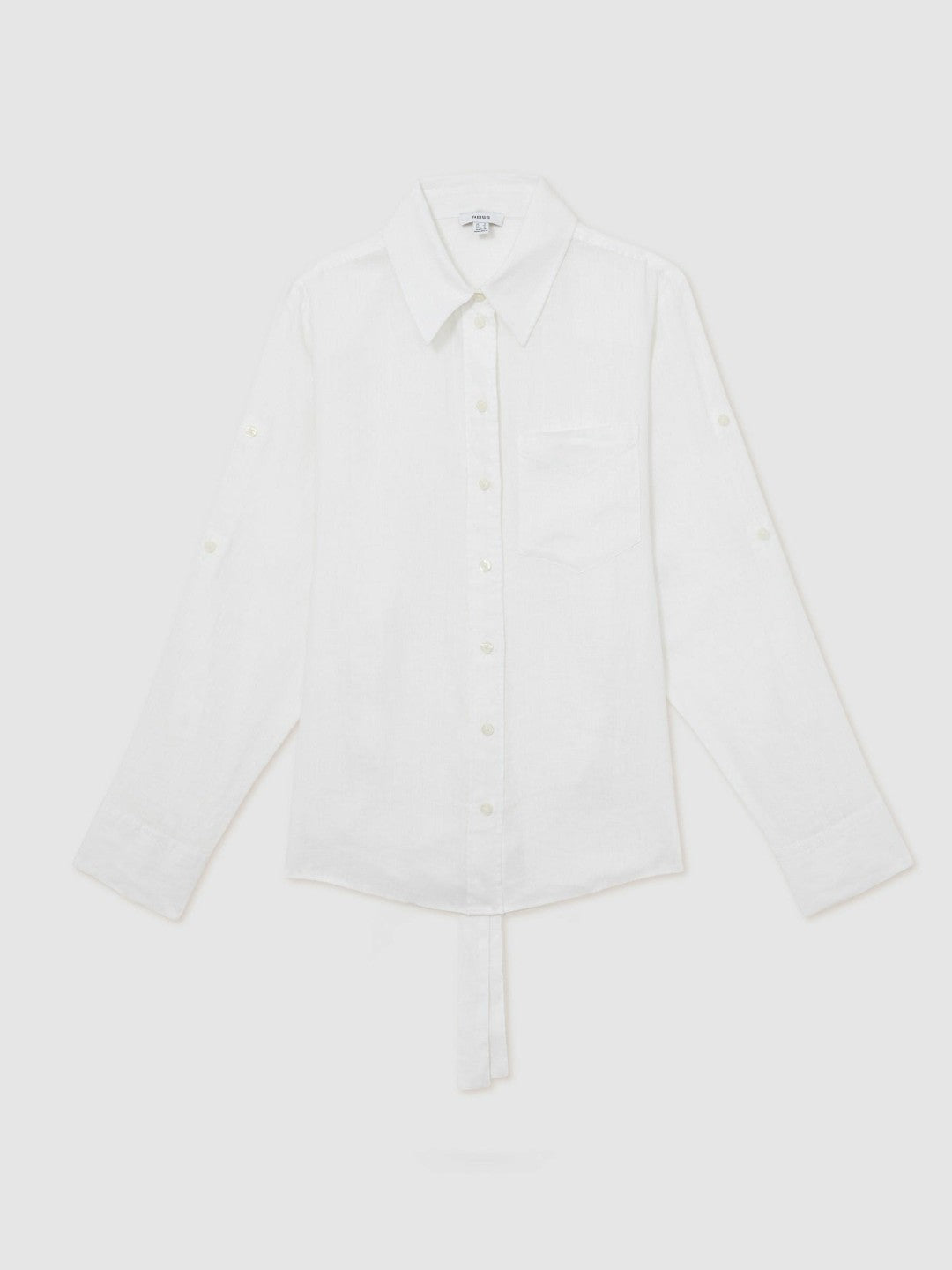 Women Linen Tie-Back Shirt in White