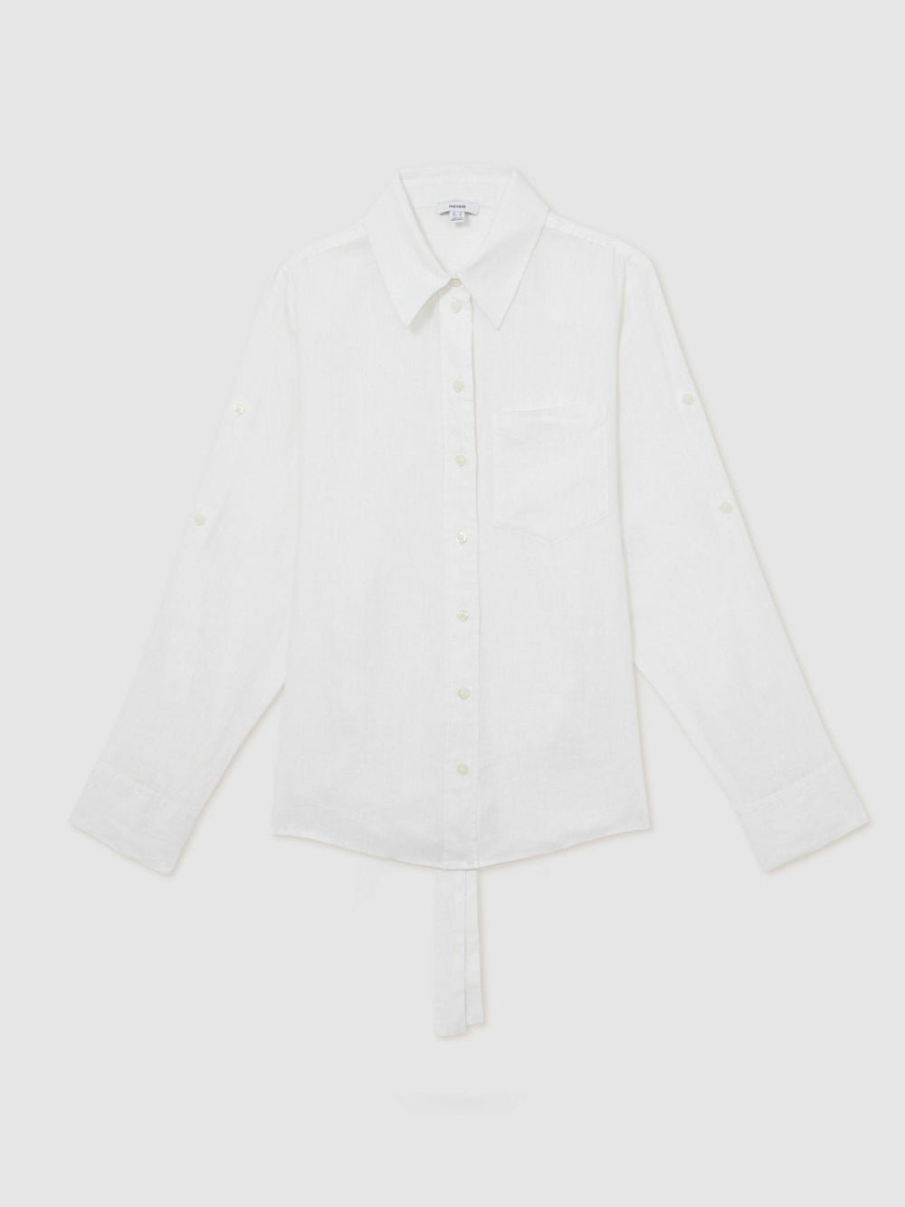 Women Linen Tie-Back Shirt in White