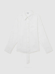 Women Linen Tie-Back Shirt in White