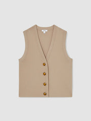Women Knitted Button Through Vest in Neutral
