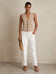 Women Knitted Button Through Vest in Neutral