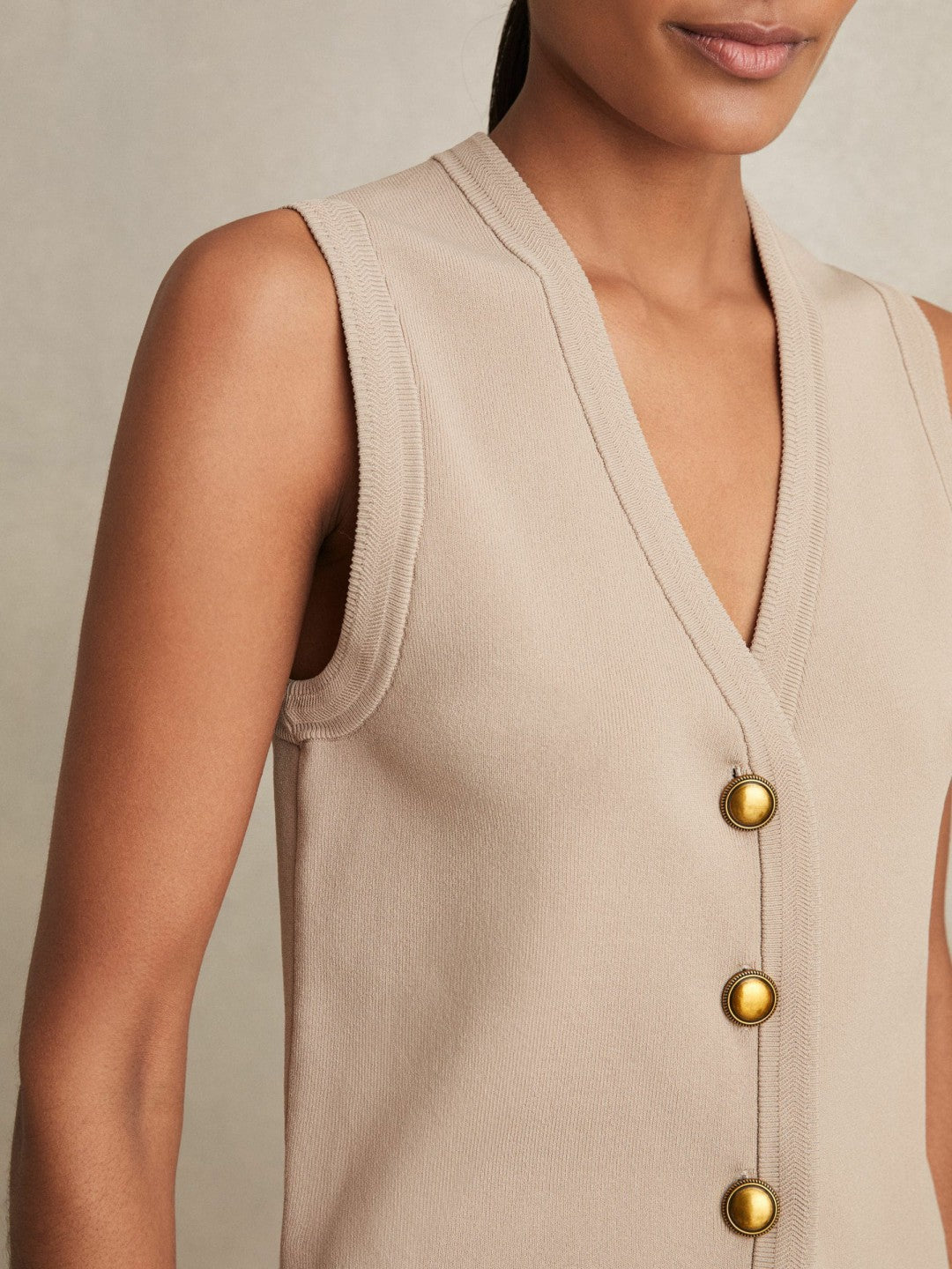 Women Knitted Button Through Vest in Neutral