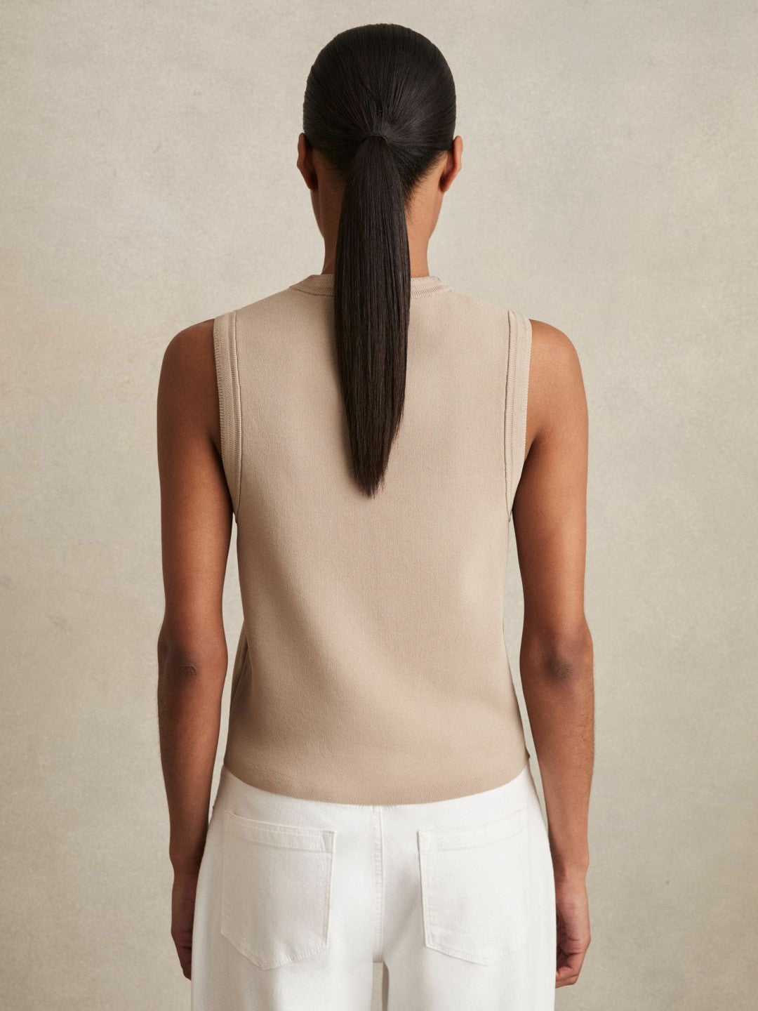 Women Knitted Button Through Vest in Neutral