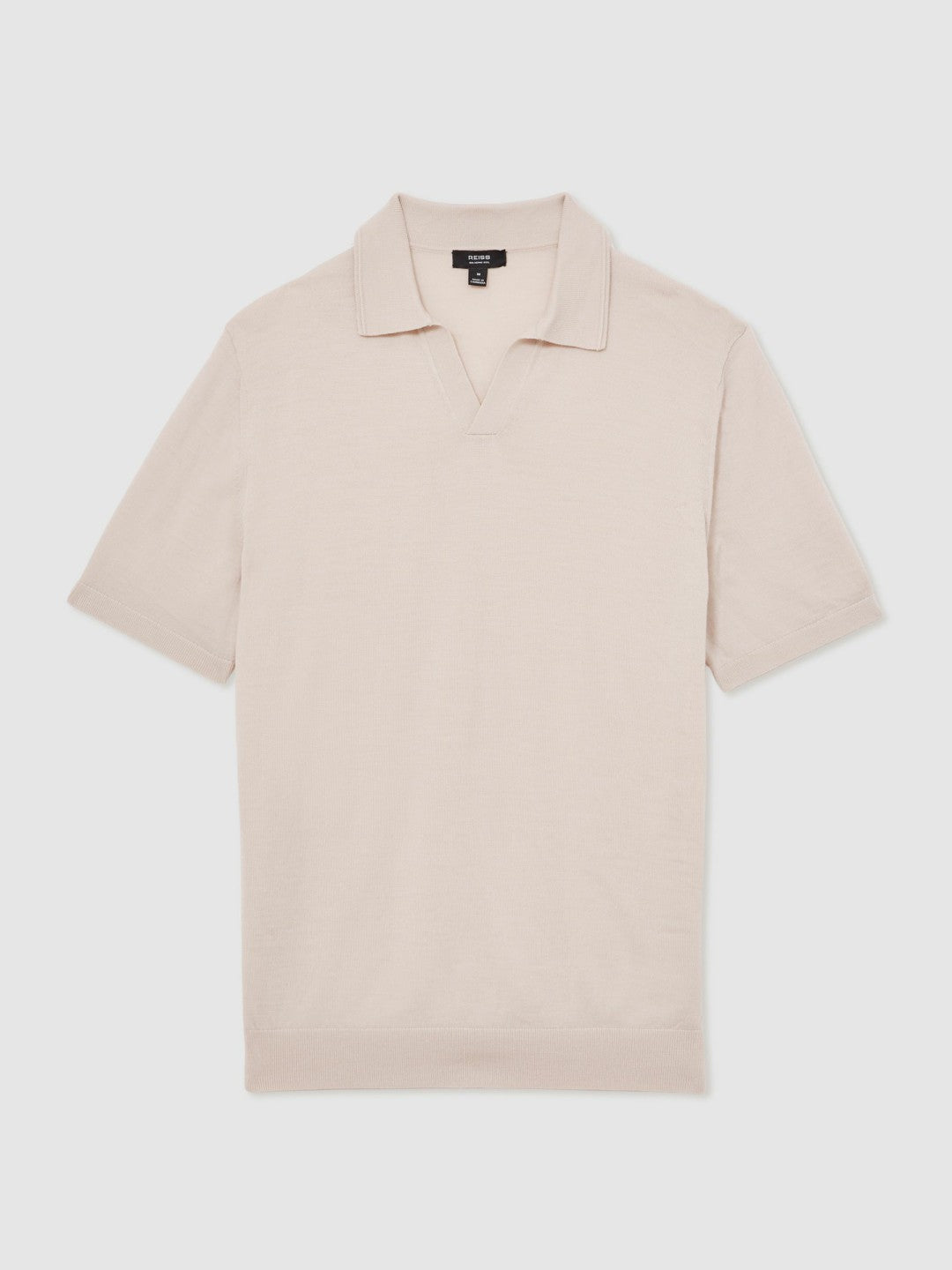 Men Merino Wool Open Collar Polo Shirt in Beige