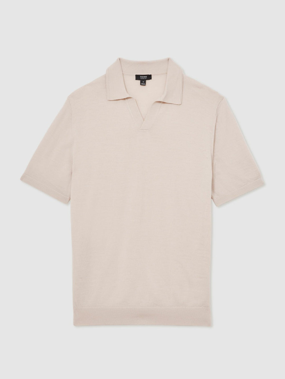 Men Merino Wool Open Collar Polo Shirt in Beige