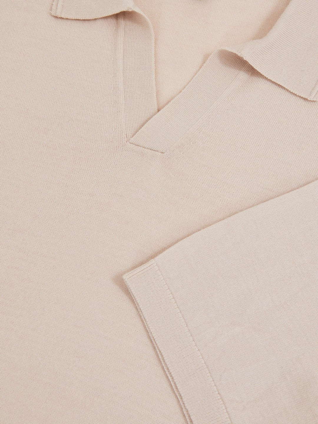 Men Merino Wool Open Collar Polo Shirt in Beige