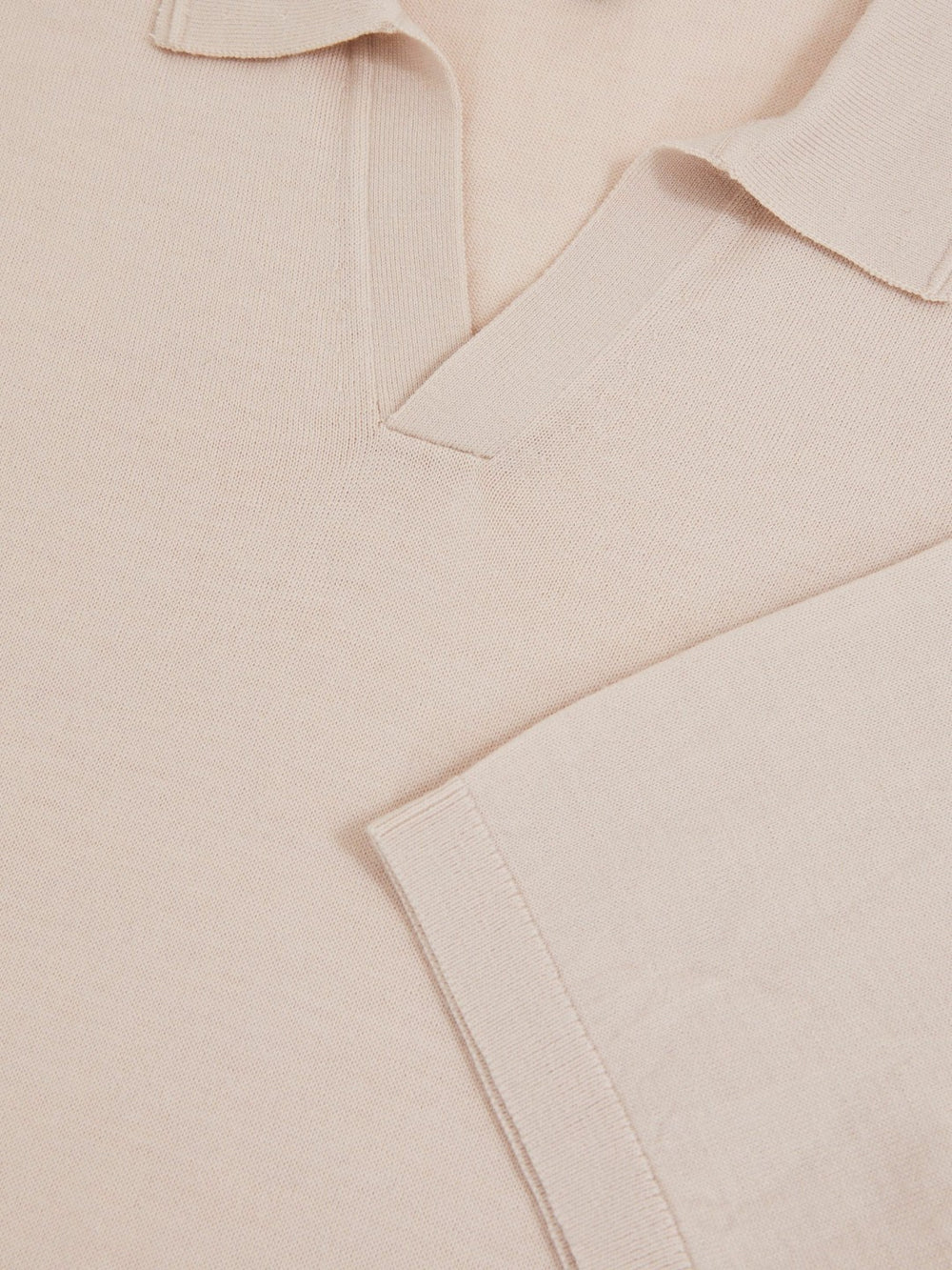 Men Merino Wool Open Collar Polo Shirt in Beige