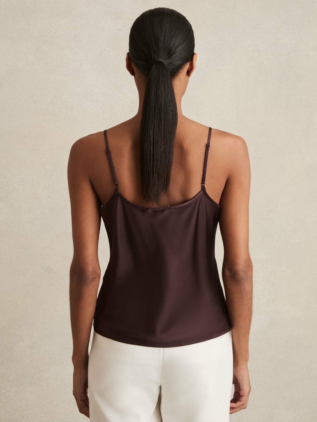 Women Silk Cami Top in Burgundy