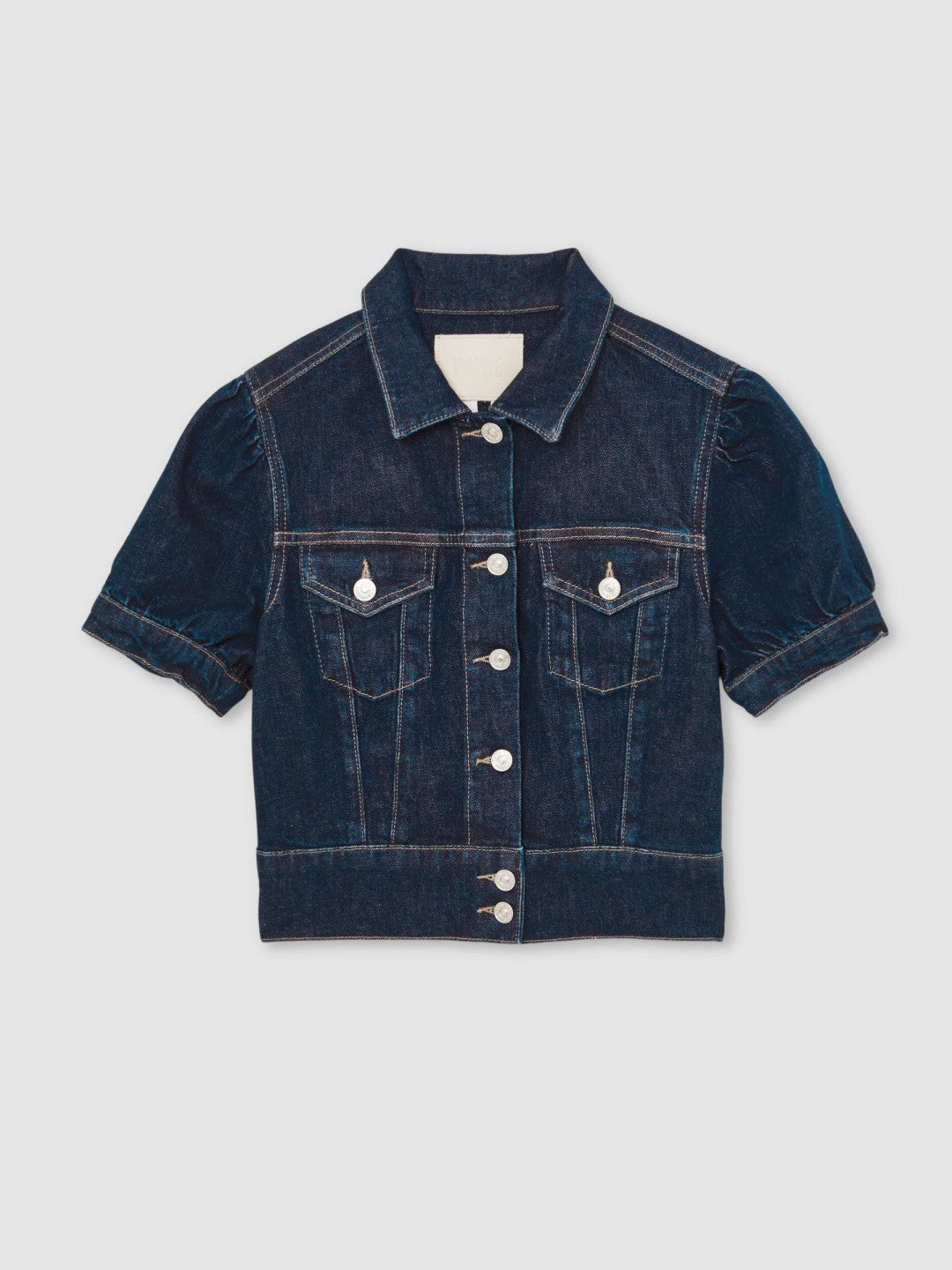 Women Paige Puff-Sleeve Short Denim Jacket in Emberlynn Blue