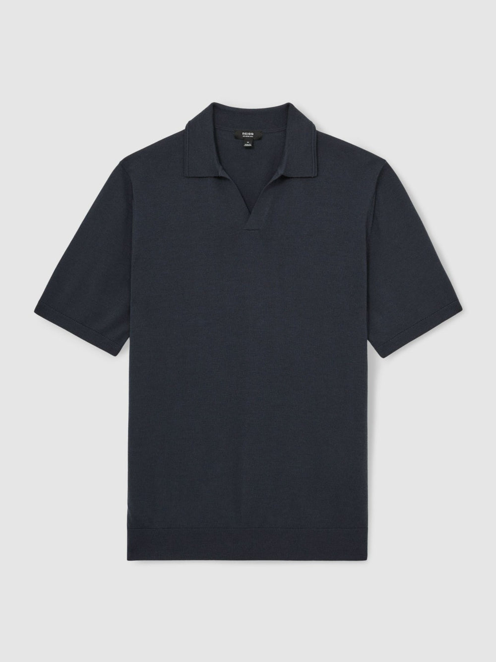 Men Merino Wool Open Collar Polo Shirt in Midnight Navy