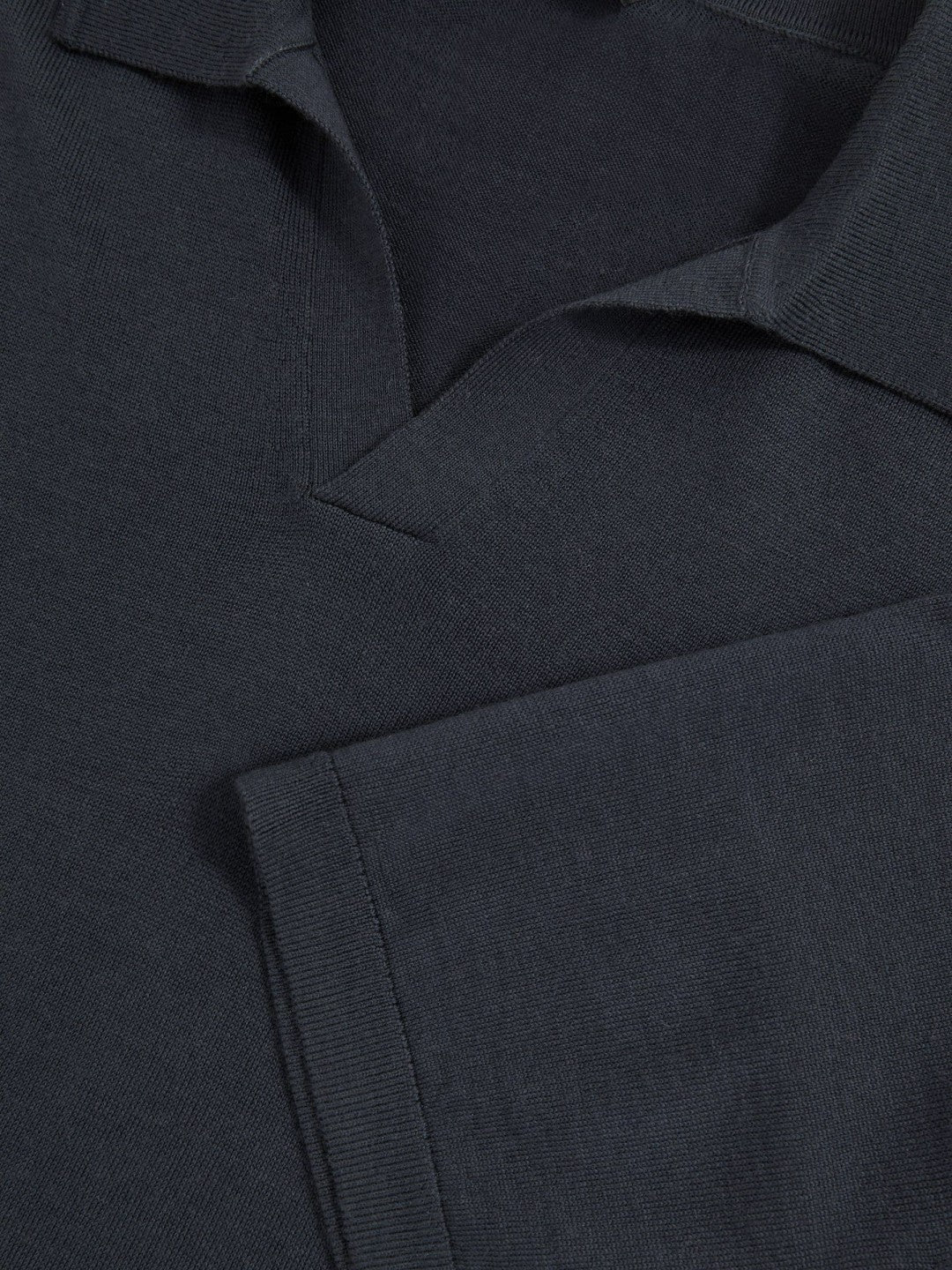 Men Merino Wool Open Collar Polo Shirt in Midnight Navy