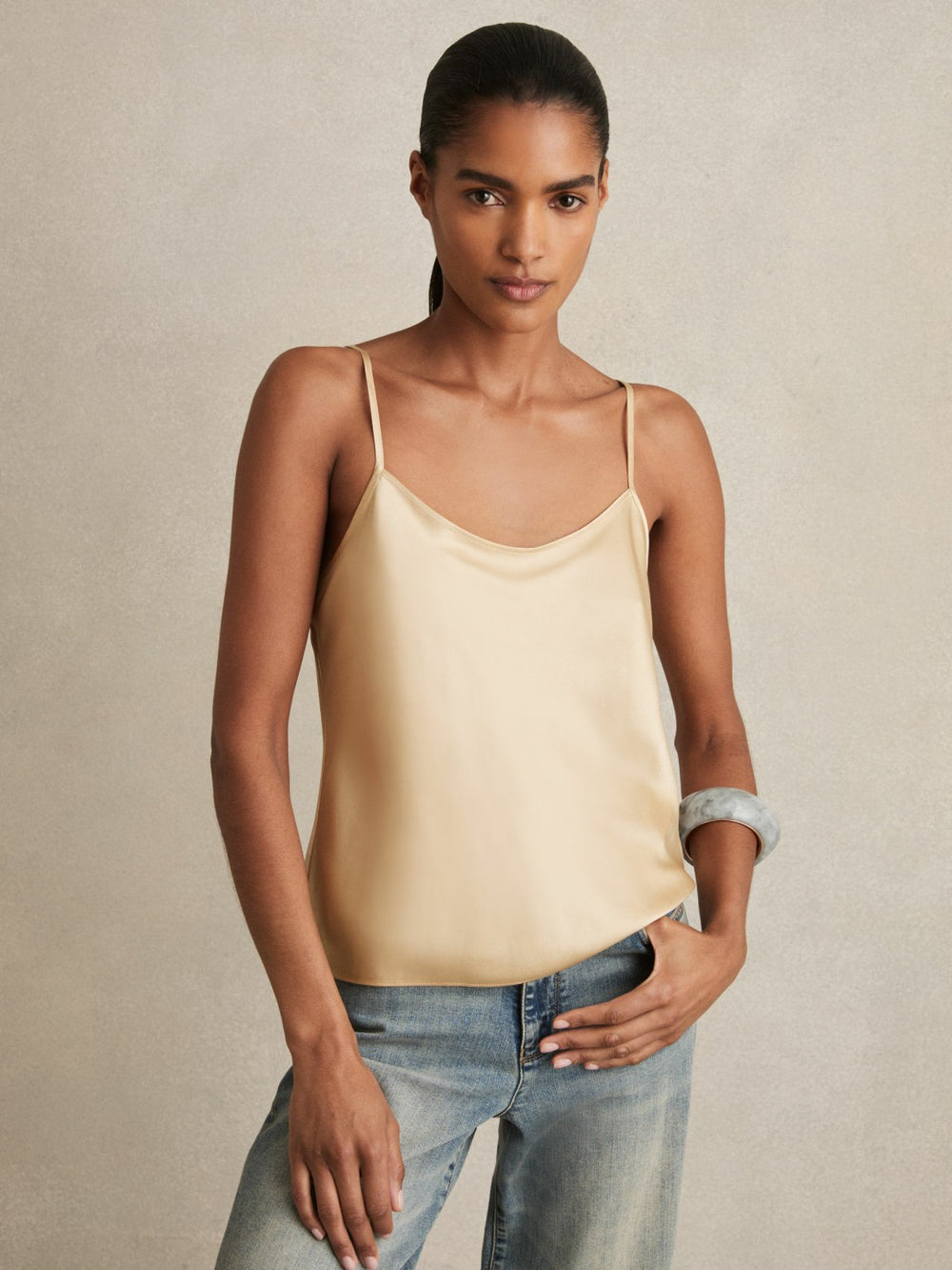 Women Silk Cami Top in Gold