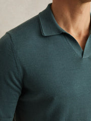 Men Merino Wool Open Collar Polo Shirt in Orion Blue