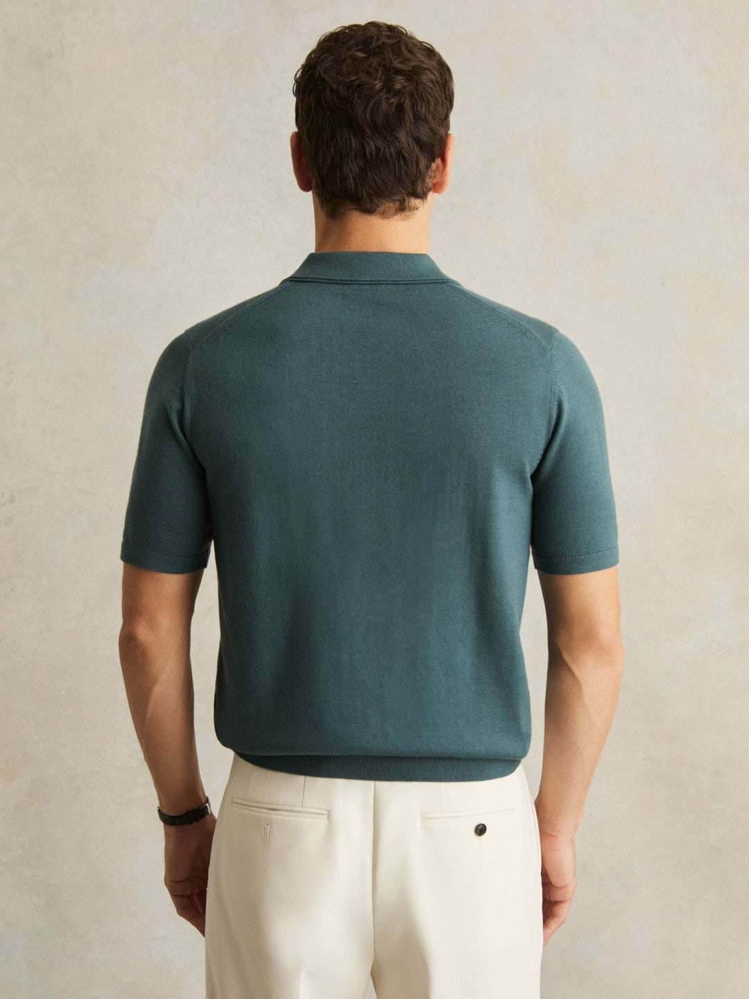 Men Merino Wool Open Collar Polo Shirt in Orion Blue