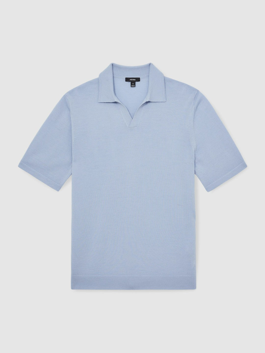 Men Merino Wool Open Collar Polo Shirt in Soft Blue