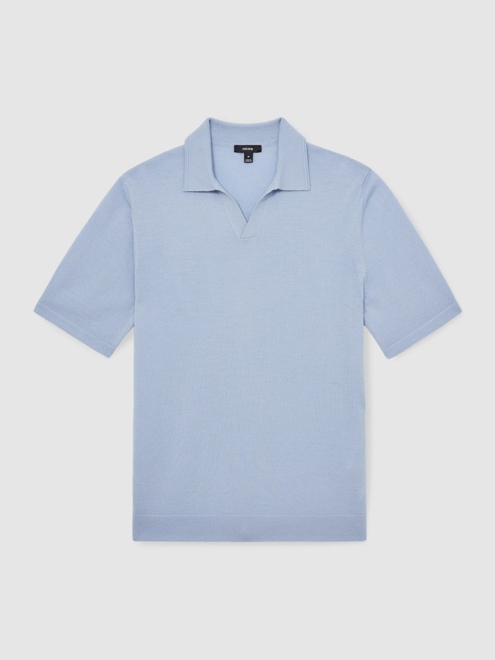 Men Merino Wool Open Collar Polo Shirt in Soft Blue