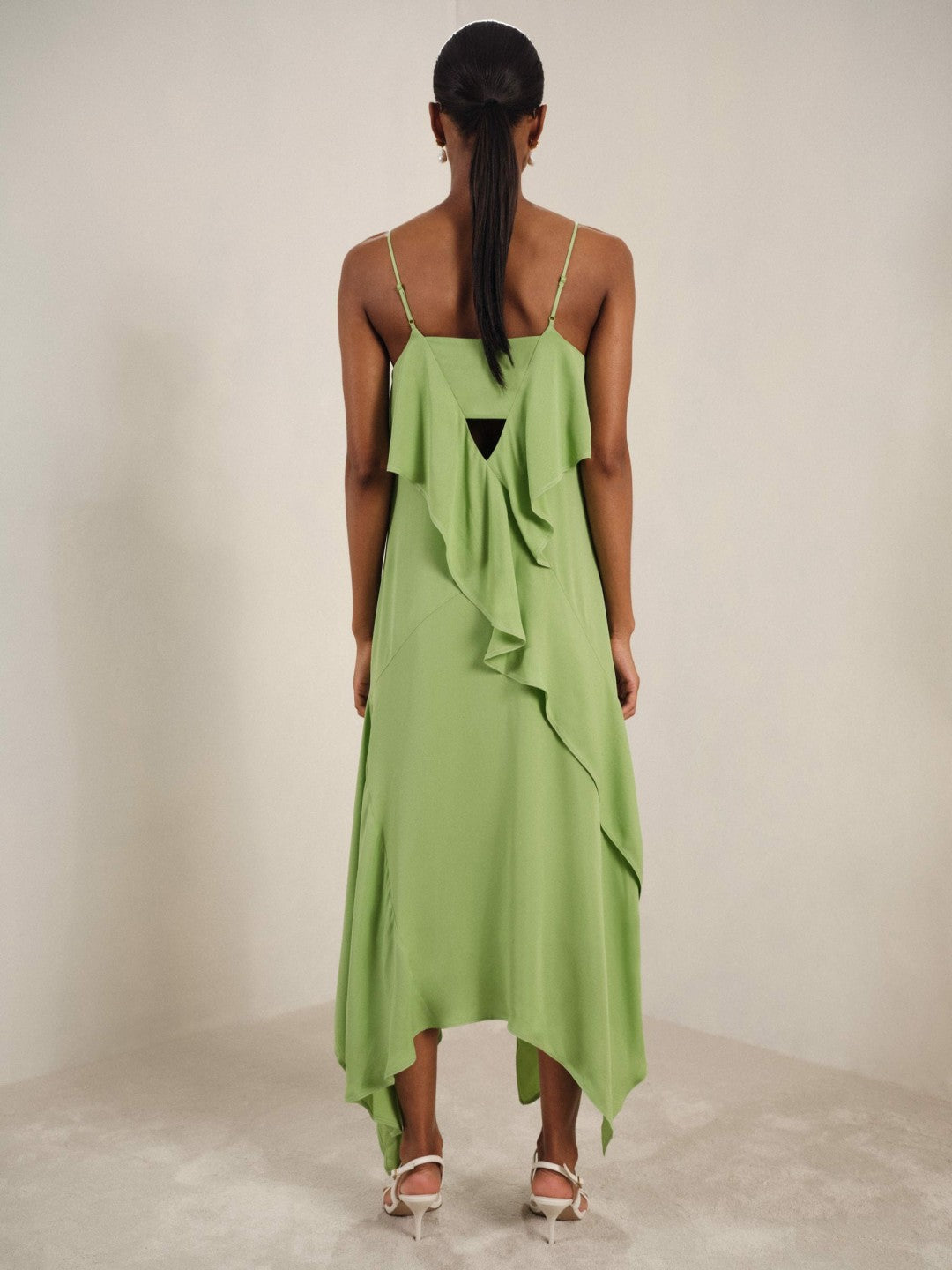 Women Ruffle-Detail Midi Dress in Green