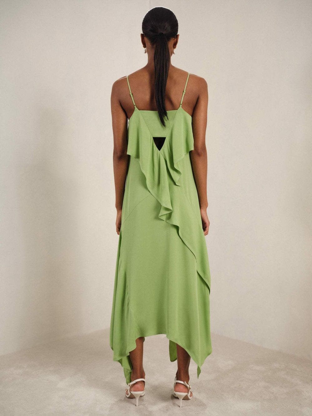Women Ruffle-Detail Midi Dress in Green