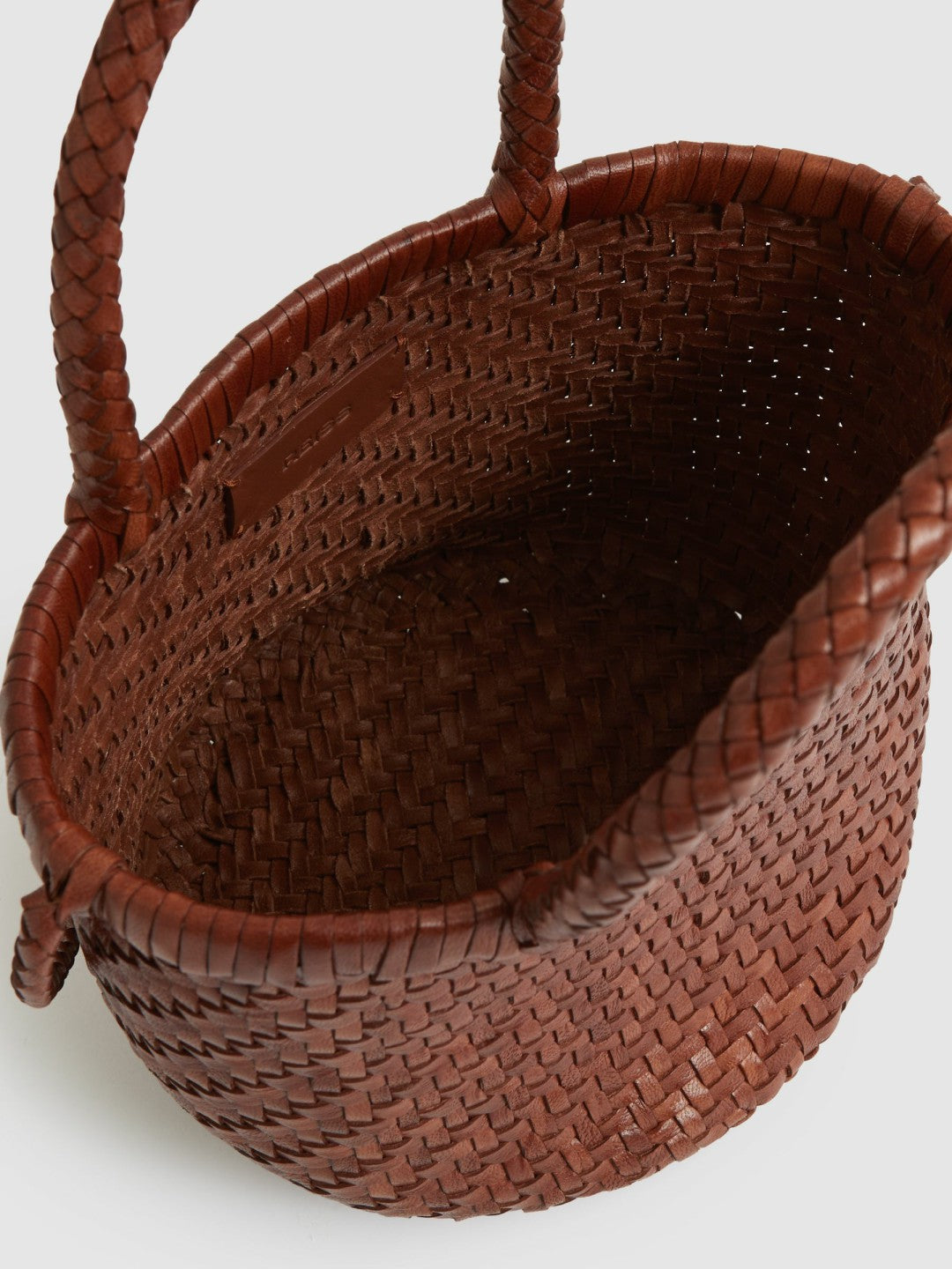 Women Leather Woven Mini Tote Bag in Tan