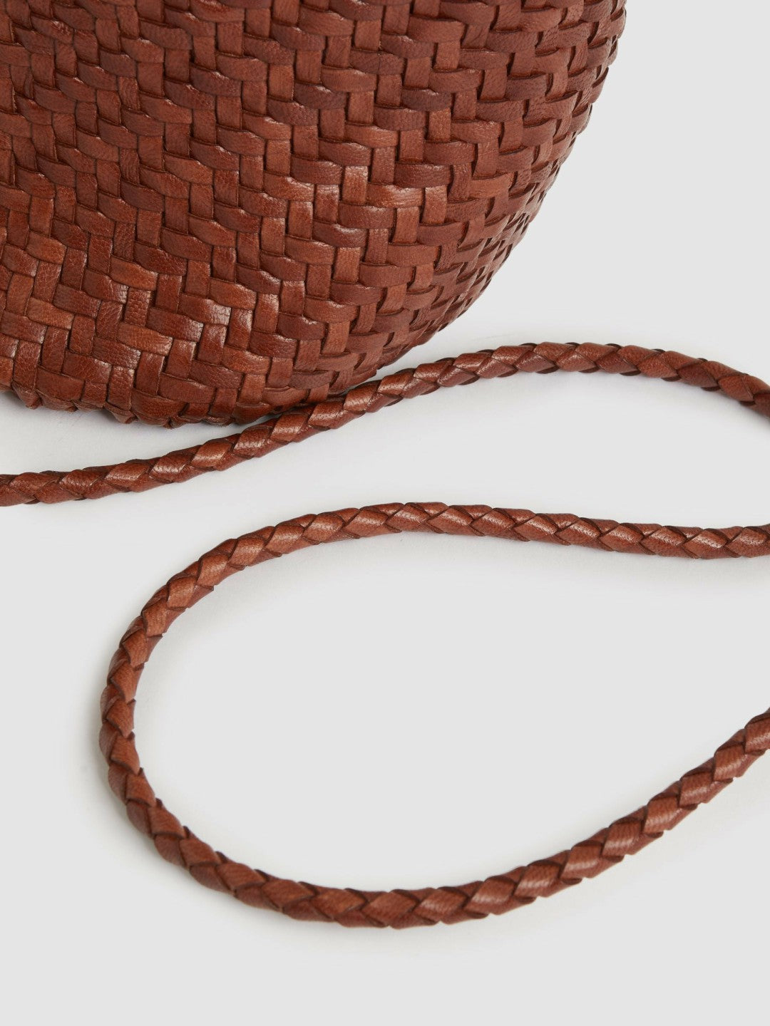 Women Leather Woven Mini Tote Bag in Tan