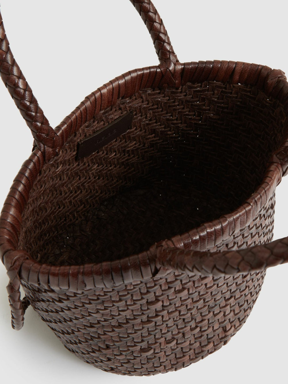 Women Leather Woven Mini Tote Bag in Chocolate