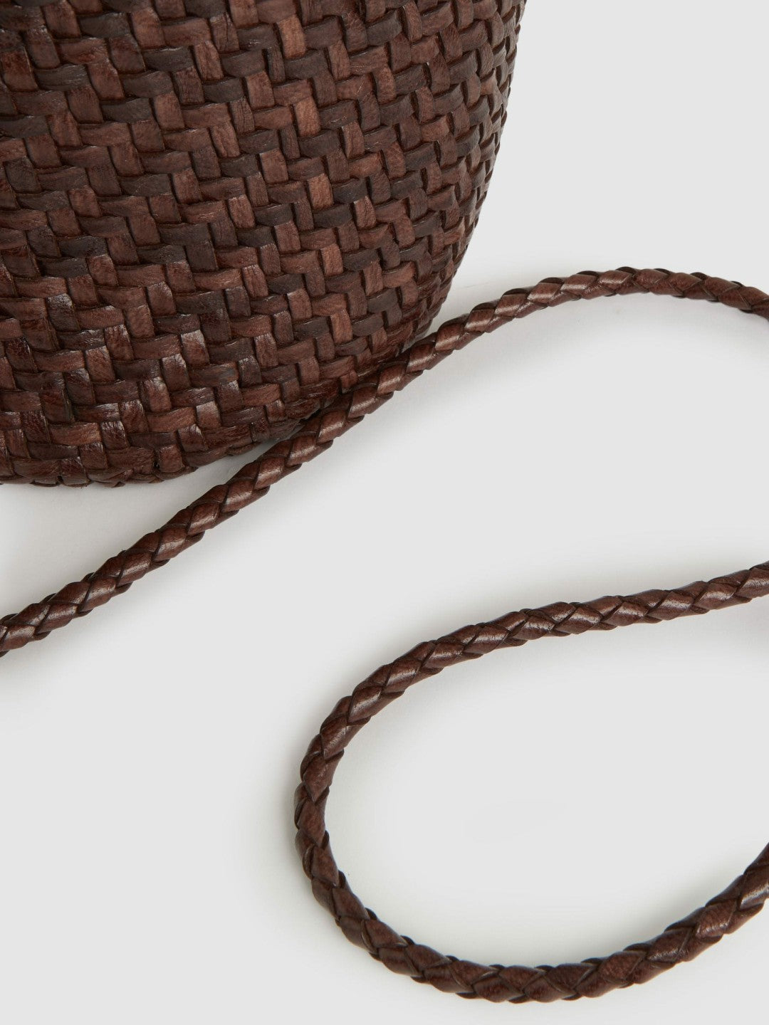 Women Leather Woven Mini Tote Bag in Chocolate