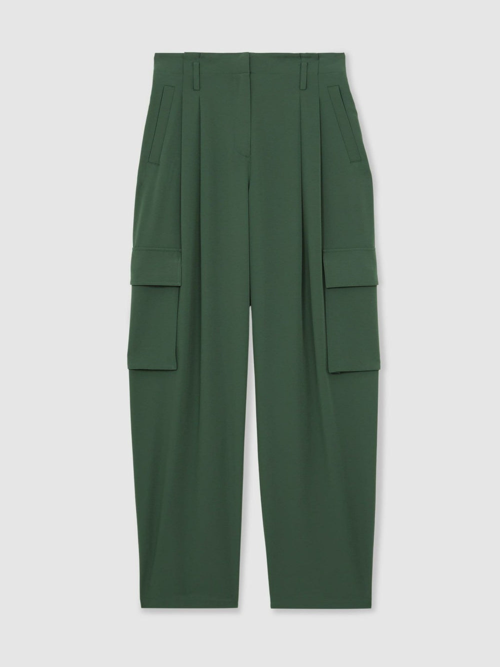 Women Wide-Leg Pleated Cargo Trousers in Green