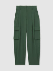 Women Wide-Leg Pleated Cargo Trousers in Green