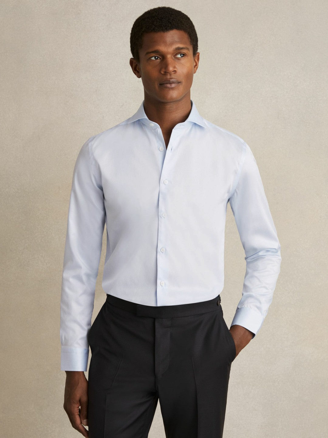 Men Slim Fit Slim-Fit Cotton Double-Cuff Shirt in Soft Blue