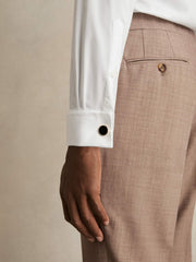 Men Double-Cuff Two-Fold Cotton Shirt in White