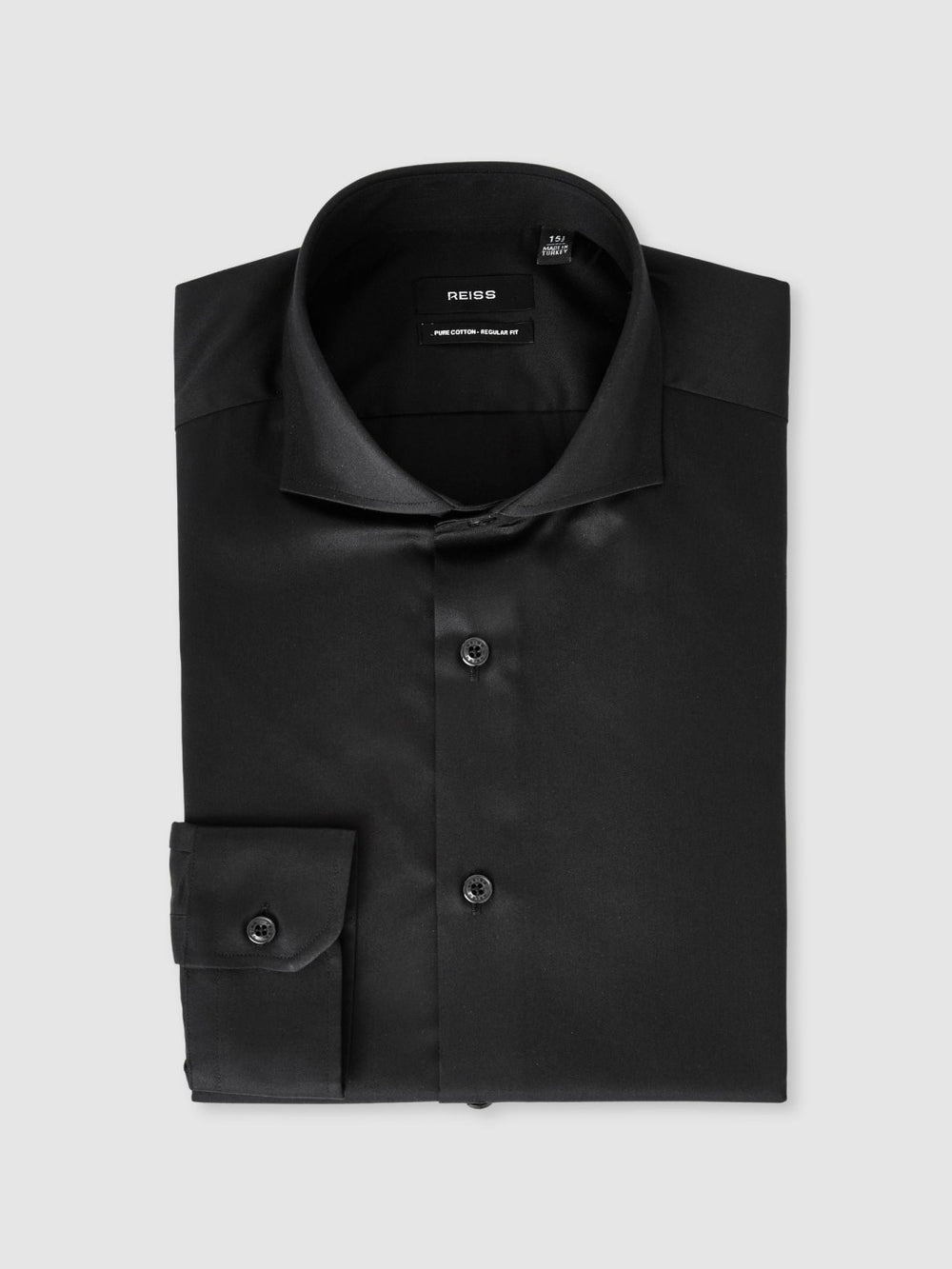 Men Slim Fit Slim-Fit Cotton Double-Cuff Shirt in Black