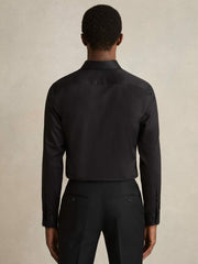 Men Slim Fit Slim-Fit Cotton Double-Cuff Shirt in Black