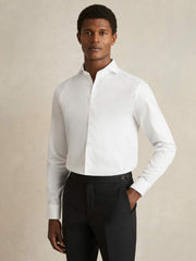 Men Regular Fit Slim-Fit Cotton Double-Cuff Shirt in White