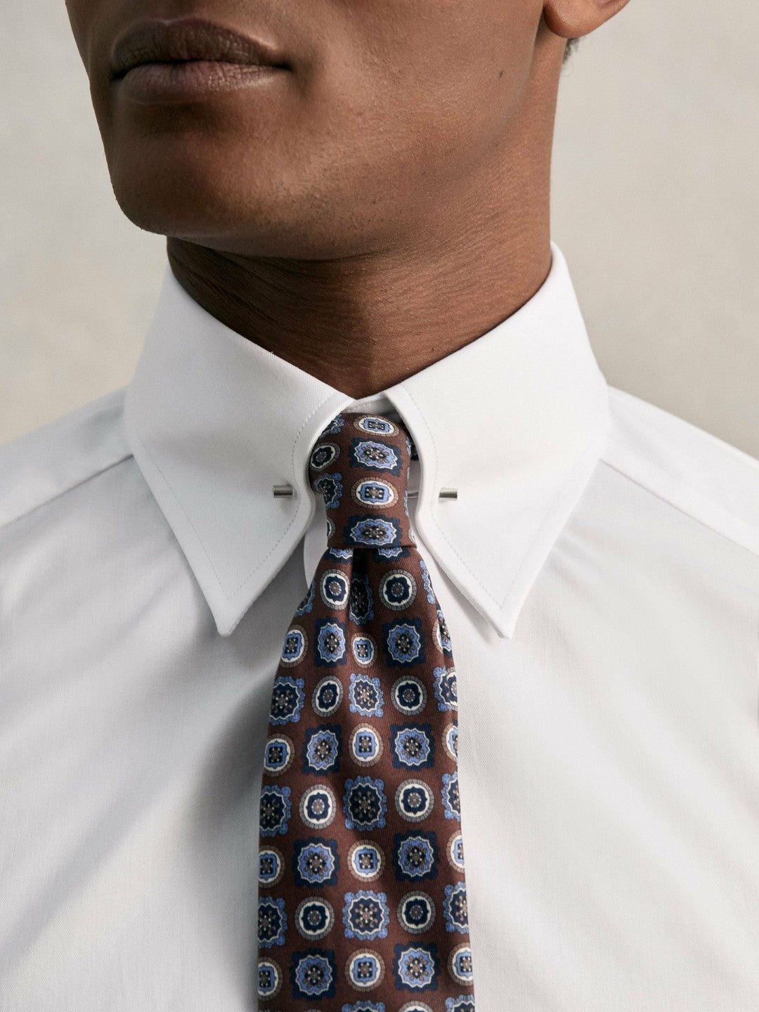Men Slim Fit Cotton Pin Collar Shirt in White