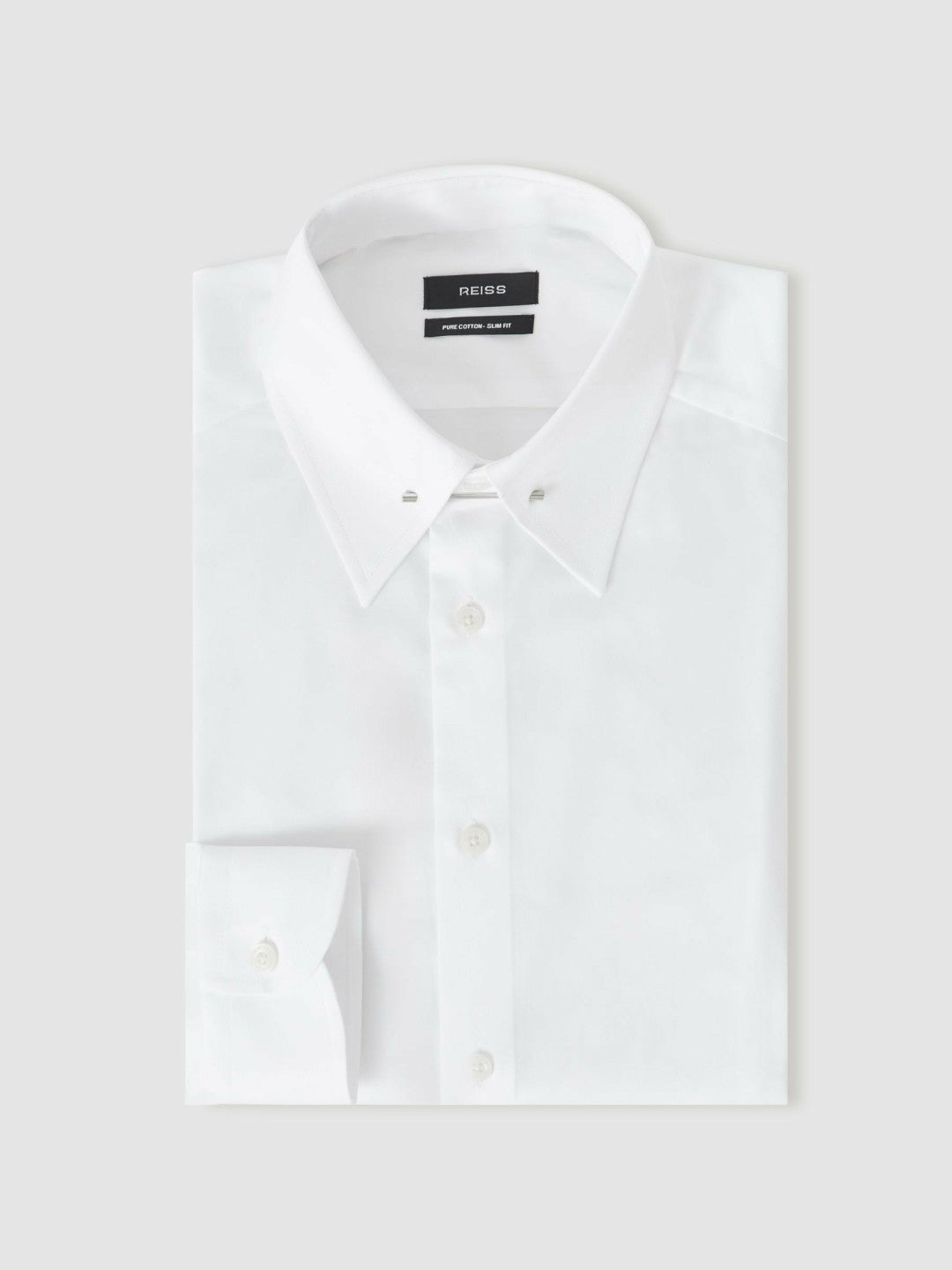 Men Slim Fit Cotton Pin Collar Shirt in White