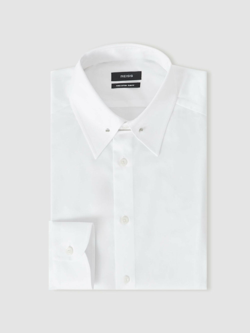 Men Slim Fit Cotton Pin Collar Shirt in White