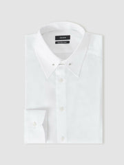 Men Slim Fit Cotton Pin Collar Shirt in White