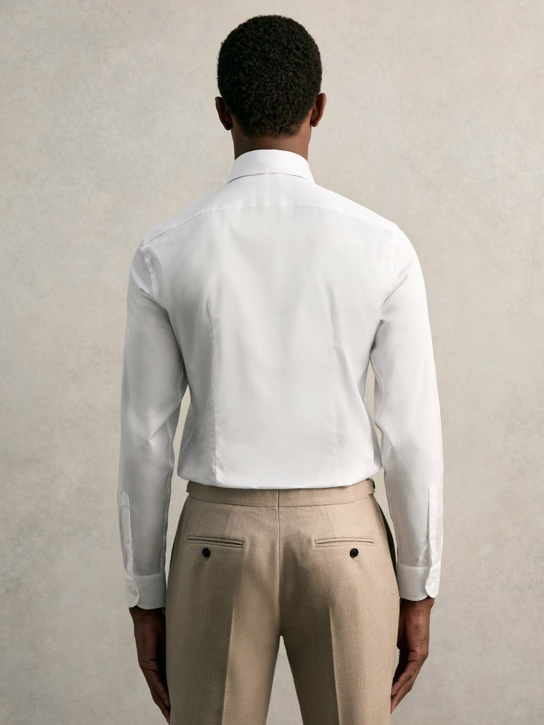 Men Slim Fit Cotton Pin Collar Shirt in White