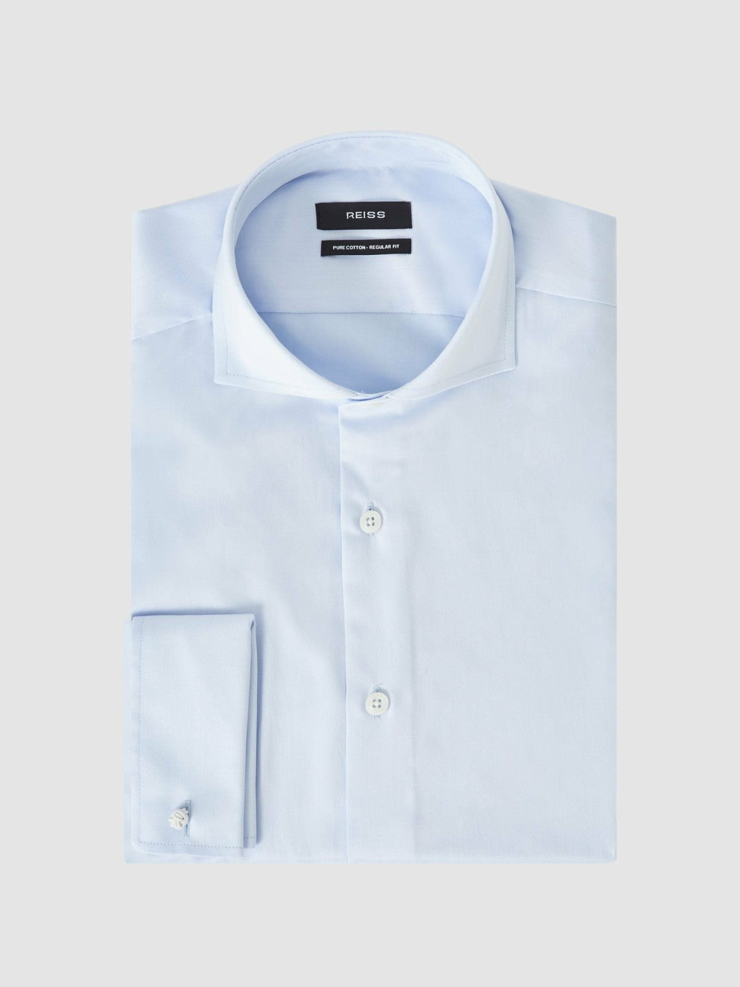 Men Regular Fit Slim-Fit Cotton Double-Cuff Shirt in Soft Blue