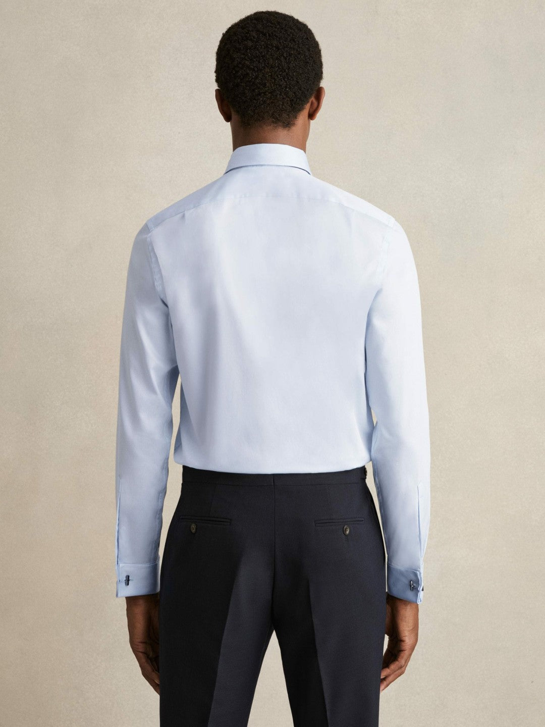 Men Regular Fit Slim-Fit Cotton Double-Cuff Shirt in Soft Blue