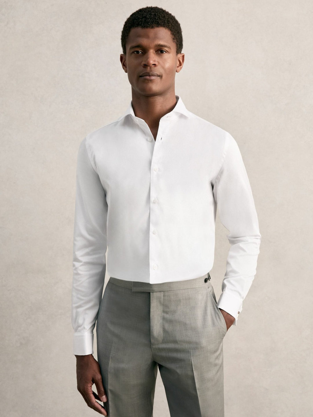 Men Slim Fit Slim-Fit Cotton Double-Cuff Shirt in White