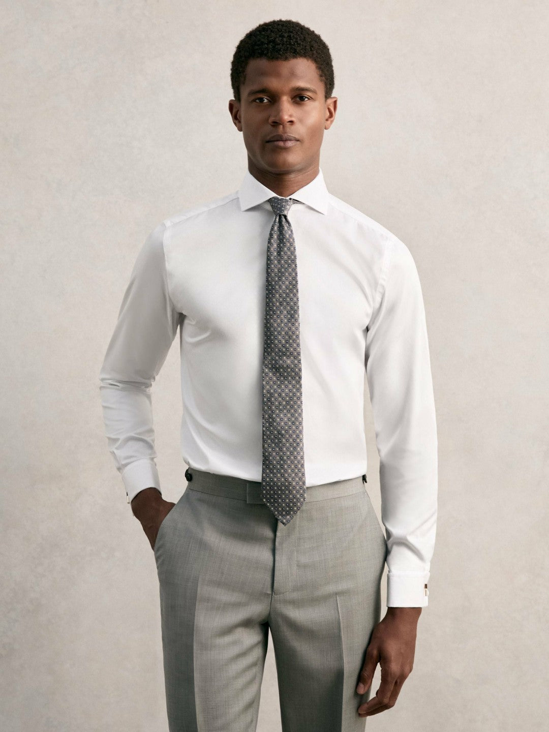 Men Slim Fit Slim-Fit Cotton Double-Cuff Shirt in White