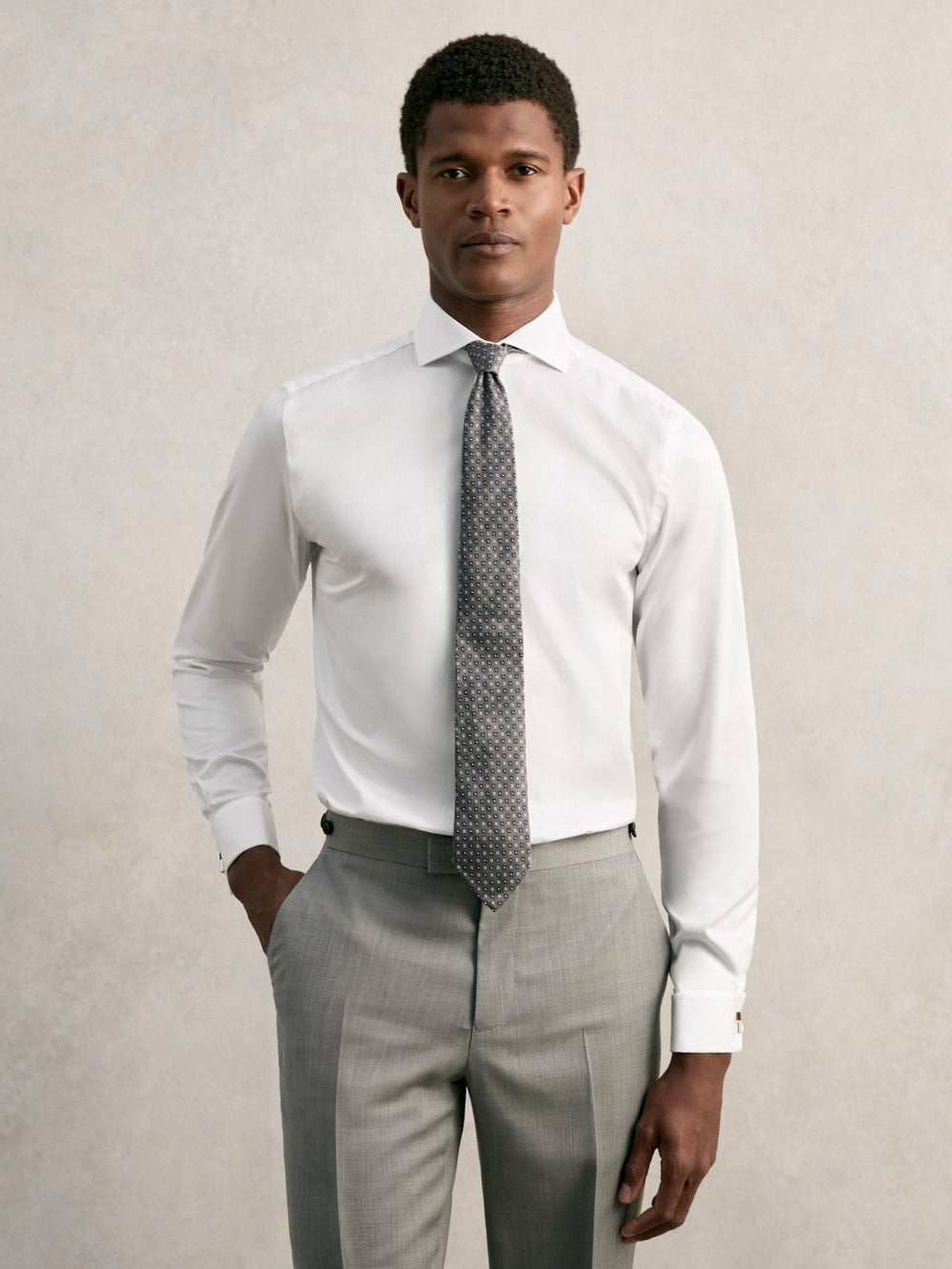 Men Slim Fit Slim-Fit Cotton Double-Cuff Shirt in White