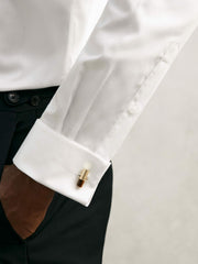 Men Regular Fit Slim-Fit Cotton-Sateen Shirt in White